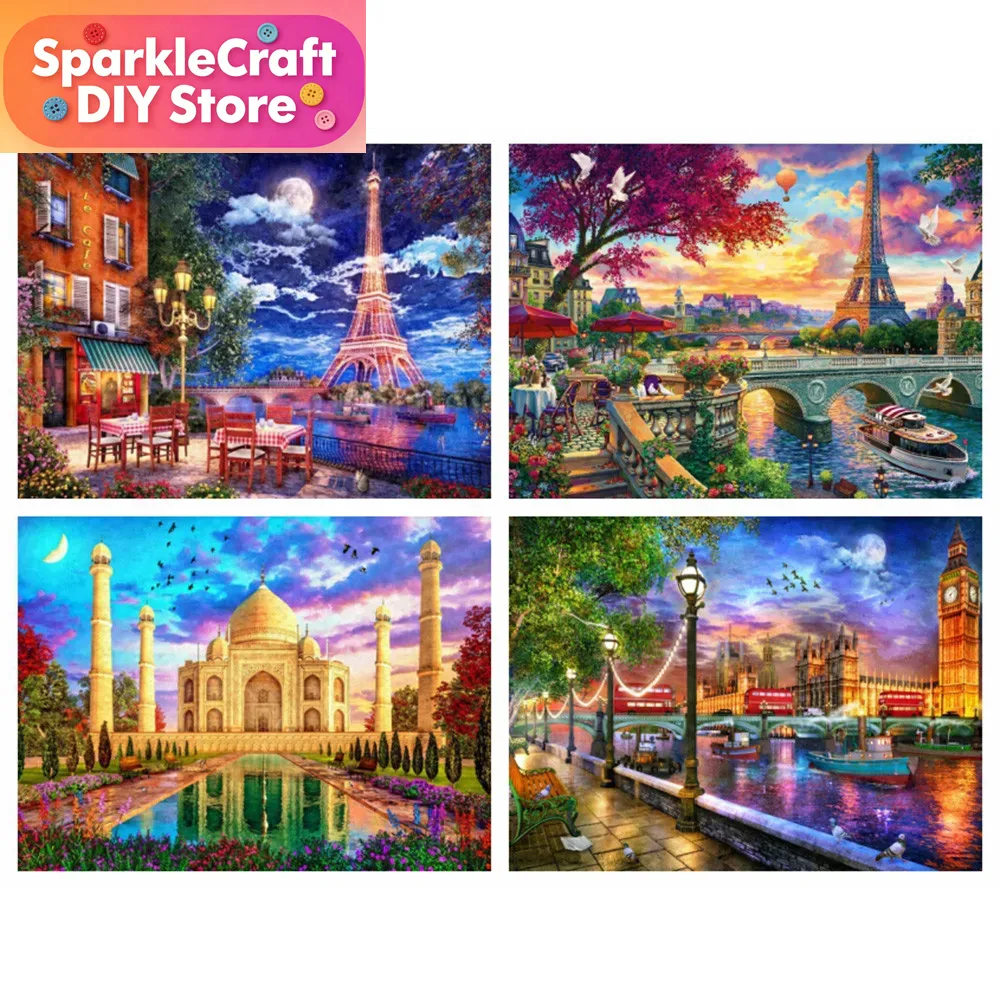 Embroidery Artwork - 1pc frameless diamond painting city street